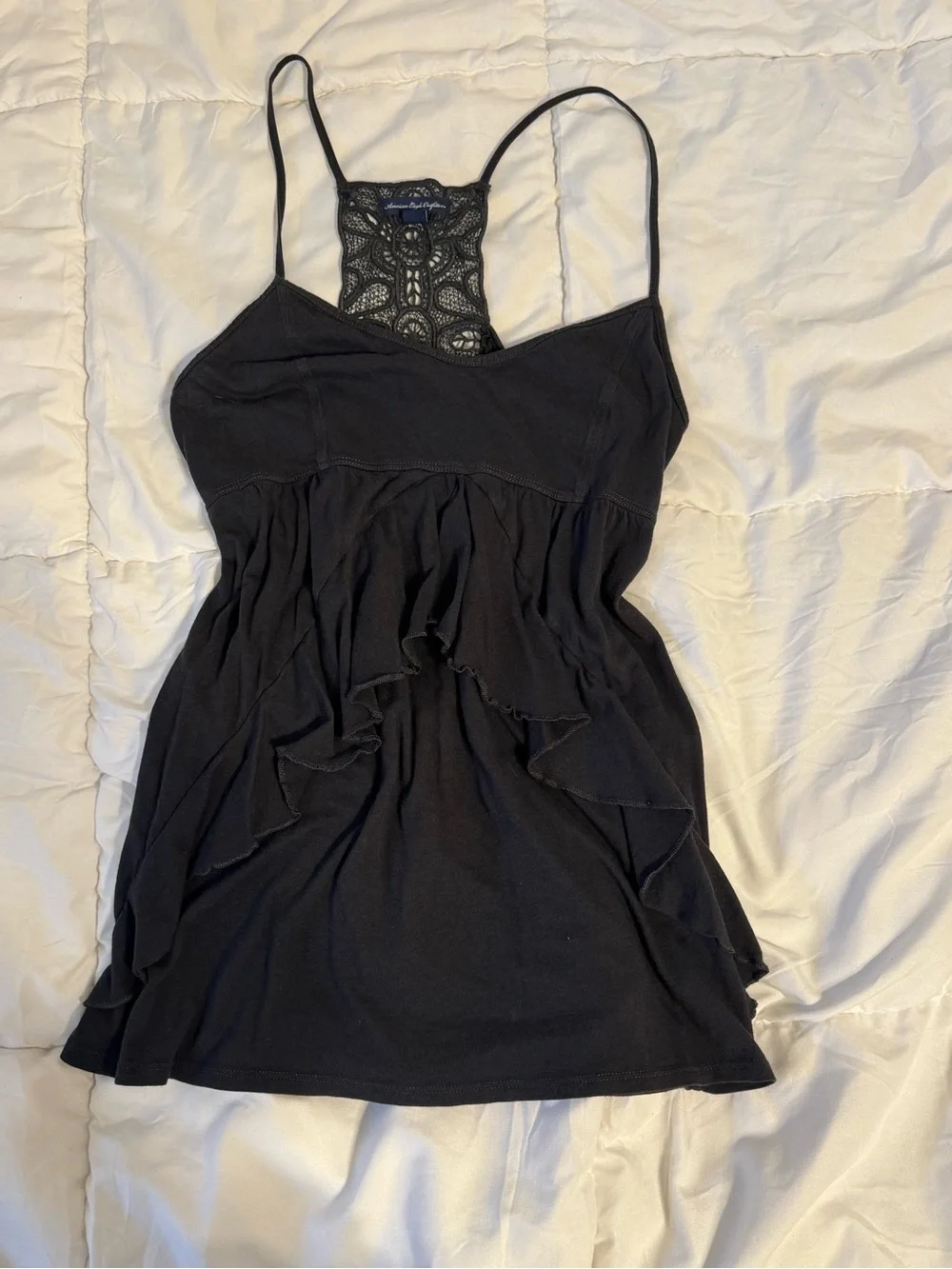 American Eagle Navy Lace Ruffle Babydoll Tank M